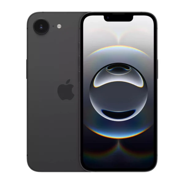 Apple iPhone 16e Black 128GB front and back view